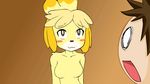  animal_crossing animated anthro breast_jiggle breasts brown_eyes canine dialogue featureless_breasts female human isabelle_(animal_crossing) male mammal nintendo nude phantom02 video_games villager_(animal_crossing) 