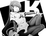  :d breasts covered_nipples from_side gloves greyscale hizuki_akira long_hair looking_at_viewer medium_breasts monochrome natsume_(pokemon) open_mouth outstretched_arm pantyhose pokemon pokemon_special smile solo very_long_hair 