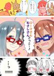  :d adjusting_eyewear ahoge bad_id bad_twitter_id bangs banned_artist blunt_bangs blush broken_glass brown_hair closed_eyes closed_mouth comic commentary_request dark_skin fang glass glasses grey_eyes grey_hair grin hair_between_eyes hand_on_own_cheek headdress kantai_collection kiyoshimo_(kantai_collection) libeccio_(kantai_collection) long_hair looking_at_viewer multiple_girls musashi_(kantai_collection) opaque_glasses open_mouth pince-nez pointy_hair roma_(kantai_collection) round_teeth short_hair short_hair_with_long_locks smile star tachikoma_(mousou_teikoku) teeth translated twintails two_side_up wavy_hair 