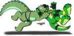  2017 absurd_res alligator anthro armpits bigs_the_gator blue_eyes claws clenched_teeth clothing crocodilian duo elbow_pads gloves hi_res jockstrap knee_pads male marquis2007 randal_alligator reptile reptile_wrestling_federation scalie simple_background slightly_chubby teeth toe_claws two_tone_body underwear white_background wrestling 