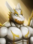  anthro dragon male muscular nude primodrago simple_background solo teeth wings 