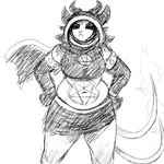  big_breasts black_and_white breasts demon eyes_closed female frown hands_on_hips hladilnik horn monochrome pentagram shay_(hladilnik) slightly_chubby solo 
