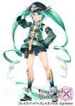  absurdres aqua_hair bike_shorts blue_eyes brave_sword_x_blaze_soul detached_sleeves eyepatch full_body gloves hat highres kokka_han simple_background solo standing twintails 