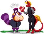  &lt;3 anthro big_breasts breasts clothed clothing daigo duo english_text female flower huge_breasts male mammal nipples plant red_panda sergal shina_(daigo) smile standing text 