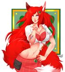  animal_humanoid breasts canine clothed clothing female fox fox_humanoid humanoid looking_at_viewer mammal myloveless navel navel_piercing piercing solo watermark wide_hips 