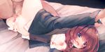  1girl 2boys blood bottomless breasts brown_hair censored cum cum_in_pussy mosaic_censoring multiple_boys munipoyo on_bed original rape restrained tears vaginal virgin 