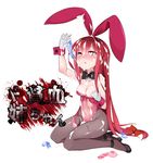  absurdres animal_ears arm_up bare_shoulders black_legwear blush bow bowtie breasts bukkake bunny_ears bunnysuit cleavage condom crimson_avenger_(elsword) cum cum_in_mouth cum_on_body cum_on_breasts cum_on_clothes cum_on_hair cum_on_lower_body cum_on_upper_body cum_pool cum_string detached_collar elesis_(elsword) elsword facial gloves heart heart-shaped_pupils high_heels highres leotard leotard_pull long_hair morino_donguri naughty_face pantyhose pouring red_eyes red_hair red_leotard ribbon shoes sitting small_breasts smile solo strapless strapless_leotard symbol-shaped_pupils tongue used_condom very_long_hair wrist_cuffs 