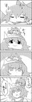  4koma bow check_translation cirno comic commentary_request greyscale hair_bow hat highres ice ice_wings letty_whiterock monochrome multiple_girls on_head partially_translated person_on_head saliva scarf scowl short_hair sleeping smile tani_takeshi touhou translated translation_request waking_up wings yukkuri_shiteitte_ne 