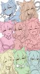  6+girls anger_vein animal_ears bare_shoulders blush breasts caster_(fate/extra) choker cleavage drill_hair fate/extra fate/grand_order fate_(series) long_hair monochrome multiple_girls open_mouth ribbon short_hair tamamo_cat_(fate/grand_order) tears 