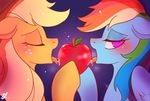  2017 apple applejack_(mlp) blonde_hair blush duo earth_pony equine eyes_closed female feral food freckles friendship_is_magic fruit hair horse licking mammal multicolored_hair my_little_pony pegasus pony purple_eyes rainbow_dash_(mlp) rainbow_hair renokim tongue tongue_out wings 