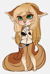  anthro blush canine chibi clothed clothing collar facial_piercing female leash mammal nose_piercing petitecat piercing smile solo standing 