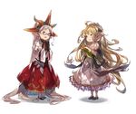  absurdly_long_hair blonde_hair bracelet corn dress glasses gloves granblue_fantasy hairband hanarito harvin jewelry long_hair melissabelle multiple_girls pointy_ears prehensile_hair very_long_hair white_hair zahlhamelina 