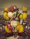 autotonguejob balls being_watched bowser cock_ring disguise erection front_view goomba group harness mario_bros nintendo open_mouth penis puggy raised_arm saliva saliva_string scalie signature solo_focus tapering_penis video_games yoshi 