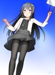  asashio_(kantai_collection) bad_hands black_hair black_legwear blue_eyes blush cosplay crotch_seam haruna_(kantai_collection) haruna_(kantai_collection)_(cosplay) jewelry kantai_collection kanzaki_muyu long_hair look-alike mitsukoshi_(department_store) necklace open_mouth panties panties_under_pantyhose pantyhose skirt solo underwear white_panties 