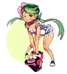  :p ;p ^_^ apron bangs bare_arms bare_legs bent_over blush bounsweet breasts bucket cleavage closed_eyes collarbone company_connection dark_skin eyebrows_visible_through_hair flower gen_7_pokemon green_eyes green_hair hair_flower hair_ornament holding holding_bucket junco leaning_forward legs_apart looking_at_viewer mao_(pokemon) naked_apron one_eye_closed overalls pokemon pokemon_(creature) pokemon_(game) pokemon_sm ribbon simple_background slosher_(splatoon) small_breasts smile splatoon_(series) splatoon_1 strap_slip swept_bangs tan tanline tongue tongue_out trial_captain twintails white_background 