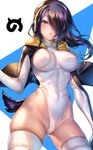  ass_visible_through_thighs black_hair black_jacket boots brown_eyes covered_navel cowboy_shot emperor_penguin_(kemono_friends) hair_over_one_eye headphones highleg highleg_leotard jacket japari_symbol kemono_friends leotard long_hair looking_at_viewer multicolored_hair open_clothes open_jacket parted_lips senchat skindentation solo standing tail thighhighs white_legwear white_leotard 