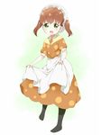  :d adjusting_clothes apron black_legwear blush brown_hair child collared_dress dot_nose dress fingernails frilled_hat frills full_body green_background green_eyes hair_through_headwear hat kobayashi-san_chi_no_maidragon long_hair looking_at_viewer maid maid_cap multicolored multicolored_background namori_(style) no_shoes open_mouth orange_dress pantyhose puffy_short_sleeves puffy_sleeves saikawa_sanae short_sleeves simple_background smile solo standing striped striped_legwear tareme toma_(shinozaki) twintails two-tone_background vertical-striped_legwear vertical_stripes white_apron white_background white_hat 