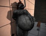  2017 3d_(artwork) anthro beard belly belly_overhang biceps big_belly body_hair canine chest_hair digital_media_(artwork) facial_hair fur hair hairy hi_res inflation male mammal mature_male muscular muscular_male navel nude obese overhang overweight pecs second_life solo swallowing swooce water_inflation wolf 