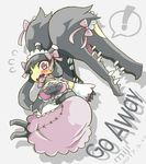  2017 apron artist_name blush bow dated detached_sleeves dress embarrassed english fang flying_sweatdrops gen_3_pokemon maid_apron maid_cap maid_headdress mawile mega_mawile mega_pokemon miji_doujing_daile open_mouth outstretched_hand pink_dress pokemon pokemon_(creature) purple_eyes 