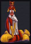  anthro bourbon._(artist) breasts canine clothing dress female looking_at_viewer mammal navel smile solo standing wide_hips 