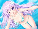  1girl bikini blush choujigen_game_neptune d-pad nepgear neptune_(series) purple_eyes purple_hair swimsuit 