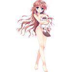  animal barefoot blue_eyes breasts brown_hair cat censored crossed_arms full_body hair_ribbon highres holding holding_animal long_hair medium_breasts mosaic_censoring nekojou_hinana nipples nude official_art open_mouth pussy ribbon solo transparent_background wan_nyan_a_la_mode! wori 