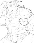  abs anthro belt biceps big_muscles canine clothed clothing fur headphones kemono line_art male mammal maned_wolf muscular music musical_note pants pecs portable_music_player ralphthefeline rex_(hellhoundrex) simple_background smile solo sound video_games white_background 