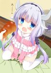  :o blue_eyes blush bread capelet commentary_request dragon_girl dragon_horns dragon_tail dutch_angle electric_socket fang feeding food from_above hair_ribbon horns kanna_kamui kobayashi-san_chi_no_maidragon kujou_danbo lolita_fashion long_hair open_mouth out_of_frame pov purple_hair ribbon sitting solo_focus sweet_lolita tail thighhighs wariza white_legwear 