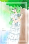  1girl blue_eyes braid breasts dress flower frills glasses green_hair hair_ornament long_hair open_mouth philia_felice ribbon tales_of_(series) tales_of_destiny 