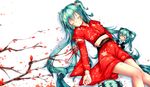  aqua_hair chibi detached_sleeves hatsune_miku highres japanese_clothes long_hair lying lyk_wuyan multiple_girls on_back sleeping twintails very_long_hair vocaloid 