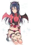  1girl artist_request bare_legs black_panties blue_hair demon_wings devil_horns gloves hair_ornament hairclip highres legs love_live!_school_idol_project midriff panties sonoda_umi thigh_strap thighs underwear wings 