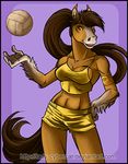  anthro athletic ball breasts clothed clothing equine female hair horse mammal sheila simple_background solo sport volleyball 