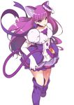  animal_ears cat_ears cat_tail choker cure_macaron elbow_gloves extra_ears eyebrows_visible_through_hair food_themed_hair_ornament gloves hair_ornament kirakira_precure_a_la_mode kotozume_yukari long_hair macaron_hair_ornament magical_girl miya_ur precure purple_choker purple_eyes purple_legwear simple_background solo tail thighhighs white_background white_gloves zettai_ryouiki 