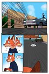  2017 akiric anthro canine car clothed clothing comic dialogue disney duo english_text female fox judy_hopps lagomorph male mammal nick_wilde outside rabbit running text vehicle zootopia 