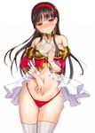  alternate_costume amagi_yukiko black_hair blush cameltoe choker detached_sleeves hairband high-cut_armor hijiri_ruka long_hair looking_at_viewer persona persona_4 persona_4_the_golden solo thighhighs thong 