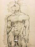  abs anthro balls biceps canine censored dog ekumaru male mammal muscular muscular_male nipples nude pecs penis simple_background solo standing vein veiny_penis 