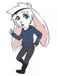 anthro chibi clothed clothing fur hair headphones lagomorph male mammal mishabahl open_mouth rabbit solo 