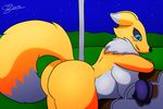  2017 anthro big_breasts big_butt breasts butt canine chest_tuft digimon female fox fur inflation j5furry mammal night outside pregnant renamon slightly_chubby solo star tuft white_fur yellow_fur 