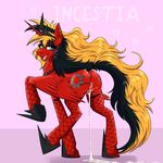  &lt;3 2017 black_hair blonde_hair blue_eyes blush clothing cum cum_drip cum_stream cutie_mark dripping english_text equine fan_character female feral fishnet fishnet_legwear fur hair horn legwear mammal multicolored_hair my_little_pony open_mouth pussy red_fur red_wings solo text tongue twotail813 twotail_(mlp) winged_unicorn wings 