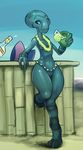  alien blue_eyes blue_skin breasts disney edit female grand_council_woman lilo_and_stitch pussy small_breasts solo thick_thighs wide_hips xdraws 