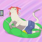  balls bean_bag boxers_(clothing) bulge cellphone clothed clothing grandschemetheme hat male meow_(space_dandy) partially_clothed penis phone selfie_stick solo space_dandy underwear 