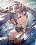  aqua_eyes aqua_hair bad_id bad_pixiv_id bare_shoulders breasts commentary crown eyelashes hair_ornament hatsune_miku headphones kieed light_particles long_hair necktie ornate sketch small_breasts smile solo twintails very_long_hair vocaloid yuki_miku 