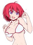  bangs bikini blue_eyes blush breasts cleavage hinomoto_hikari kikuchi_tsutomu loose_bikini medium_breasts mole mole_under_eye open_mouth red_hair short_hair simple_background smile solo standing strap_gap swimsuit tokimeki_memorial tokimeki_memorial_2 upper_body wet white_background white_bikini 