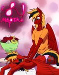  2017 anthro black_hair blonde_hair blue_eyes breast_squish breasts clothed clothing duo equine eyes_closed fan_character female fur gear_(mlp) hair lying male mammal massage multicolored_hair my_little_pony on_front panties pegasus red_fur spread_wings topless twotail813 twotail_(mlp) underwear wings 