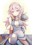  alternate_costume atoatto breasts cleavage crossed_legs fire_emblem fire_emblem_if gloves hairband long_hair medium_breasts pink_eyes pink_hair sitting soleil_(fire_emblem_if) solo 