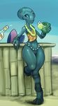  alien blue_eyes bottomless clothed clothing disney edit female grand_council_woman lilo_and_stitch pussy solo thick_thighs wide_hips xdraws 