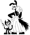  2017 anthro bendy bendy_and_the_ink_machine black_body boris bow_tie canine clothing comic demon knife mammal overalls wolf xray32p 