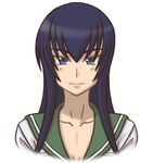  blue_eyes blue_hair blush busujima_saeko closed_mouth collarbone highschool_of_the_dead long_hair looking_at_viewer mugen_ouka school_uniform simple_background smile solo uniform white_background 