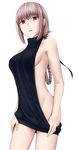  alternate_costume aran_sweater backless_outfit bangs bare_arms bare_shoulders blunt_bangs braid breasts commentary_request cowboy_shot dress fate/grand_order fate_(series) florence_nightingale_(fate/grand_order) folded_ponytail groin highres junsui_risei long_hair looking_at_viewer medium_breasts meme_attire no_panties parted_lips pink_eyes pink_hair sideboob sidelocks single_braid solo sweater sweater_dress turtleneck turtleneck_sweater virgin_killer_sweater 