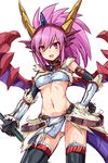  animal_ears dragon_ears dragon_girl dragon_tail dragon_wings elbow_gloves gloves hairband heterochromia highres horn kirin_(armor) midriff monster_hunter navel open_mouth purple_eyes purple_hair purple_wings puzzle_&amp;_dragons samoore sonia_(p&amp;d) tail thighhighs wings yellow_eyes 